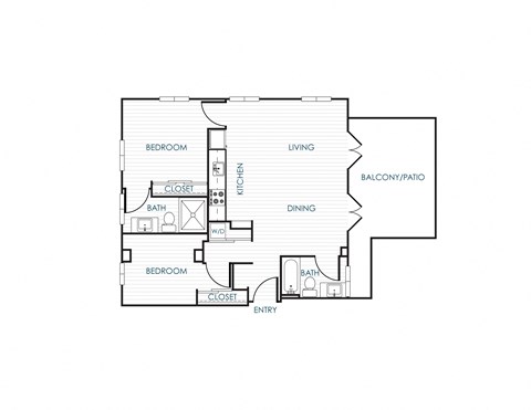 Floor plan for 2 beds, 2 baths, 1088 sqft